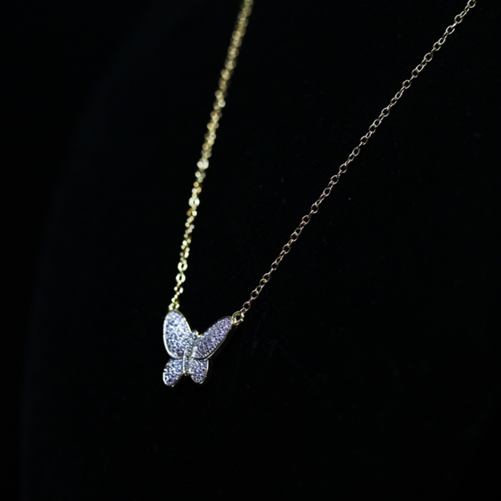 18KT Gold Dipped White CZ Pave Butterfly Necklace - Picture 6 of 8